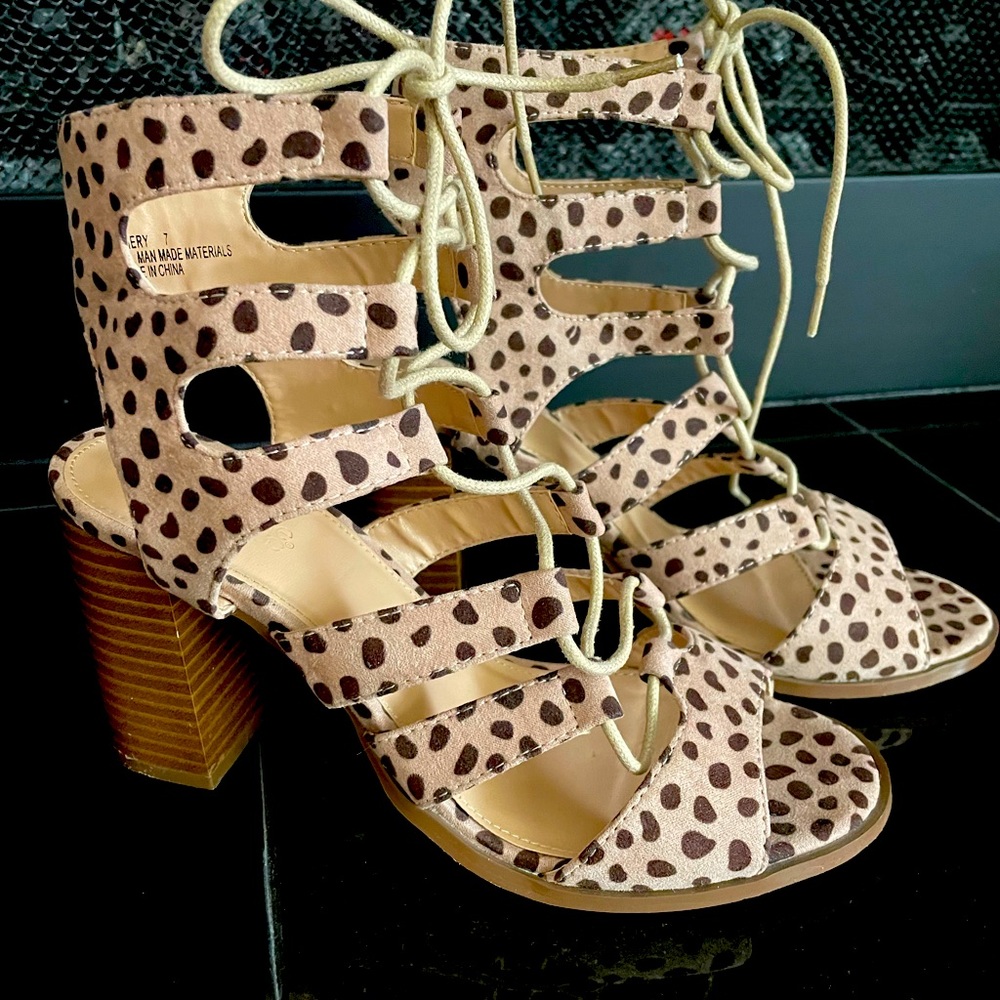 Charlotte Russe Leopard Print Strappy Sandals